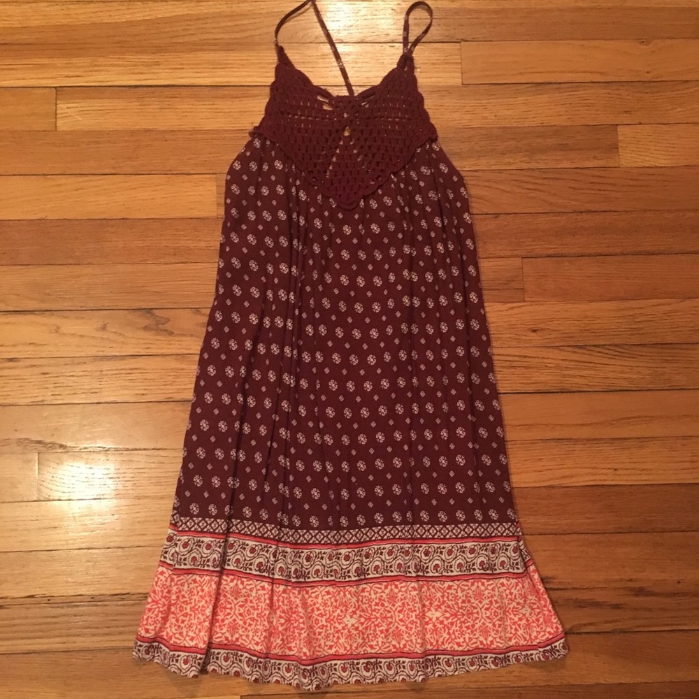 Maroon Print Crochet Top Sundress